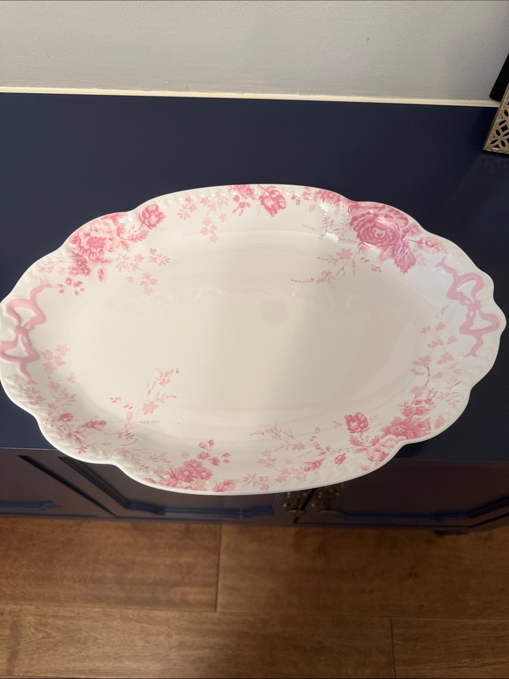 LoveShackFancy White Platter with Pink Floral Border
